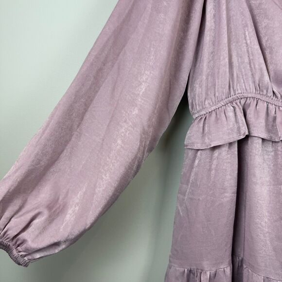 Andree By Unit Midi Dress Womens Large Purple Tiered Ruffled Puff Sleeve Cottage - Picture 4 of 9